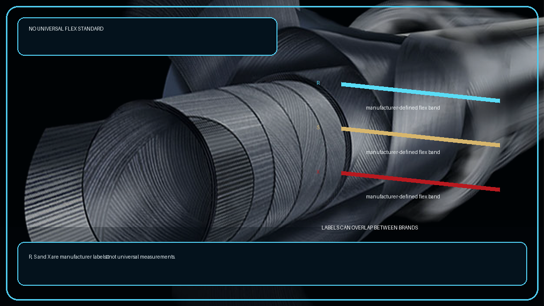Comparison of golf shaft flex labels and stiffness curves