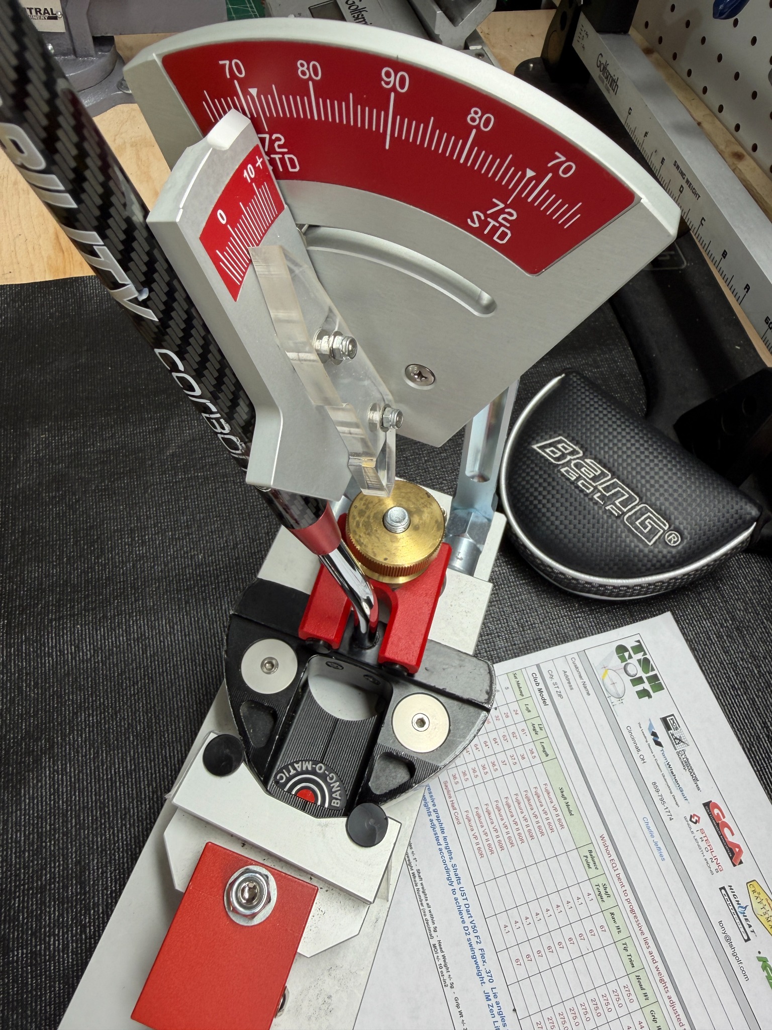 Bang Cadet putter being measured in TSH Golf shop equipment
